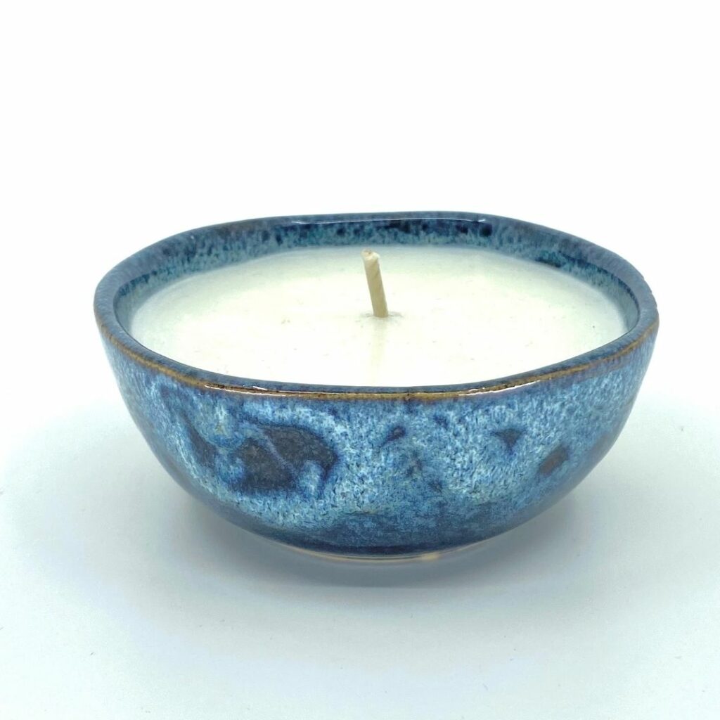 bougie céramique coupelle bleue